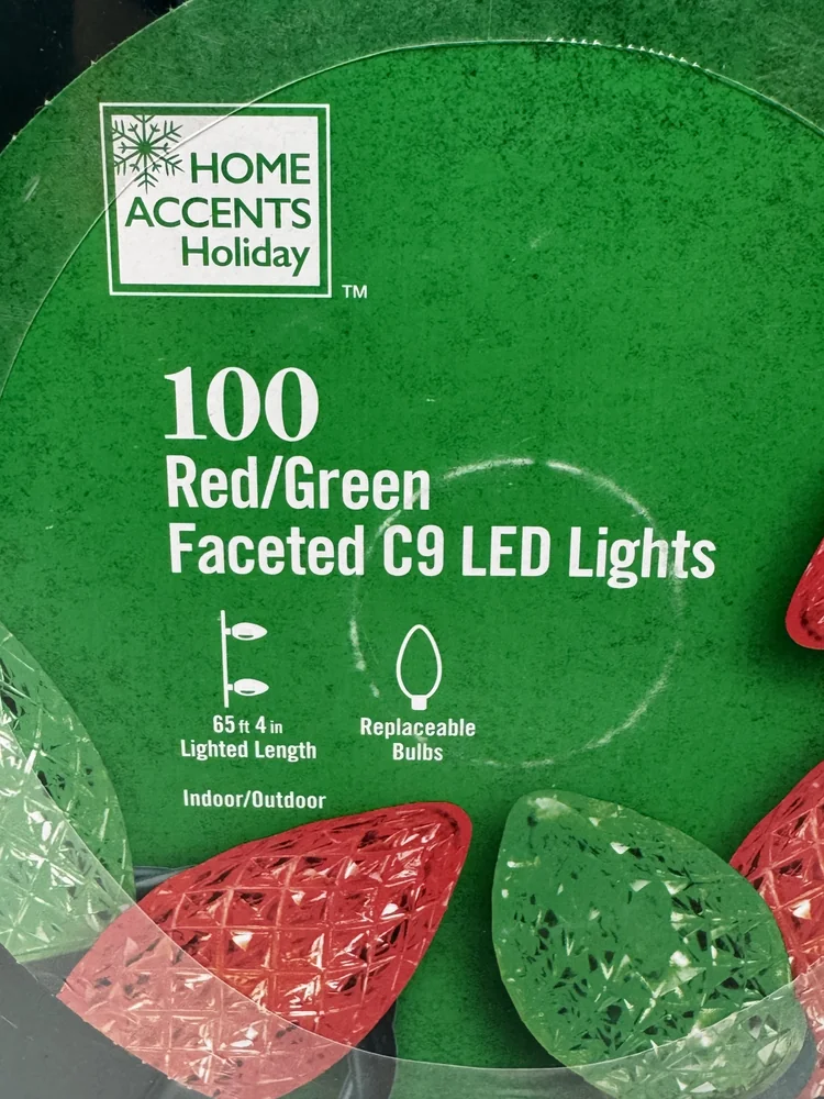 Home Accents 100 Red Green Faceted C9 LED Lights - Image 3