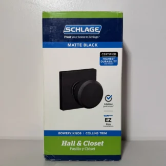 Schlage Bowery Matte Black Passage Hall/Closet Door Knob with Collins Trim