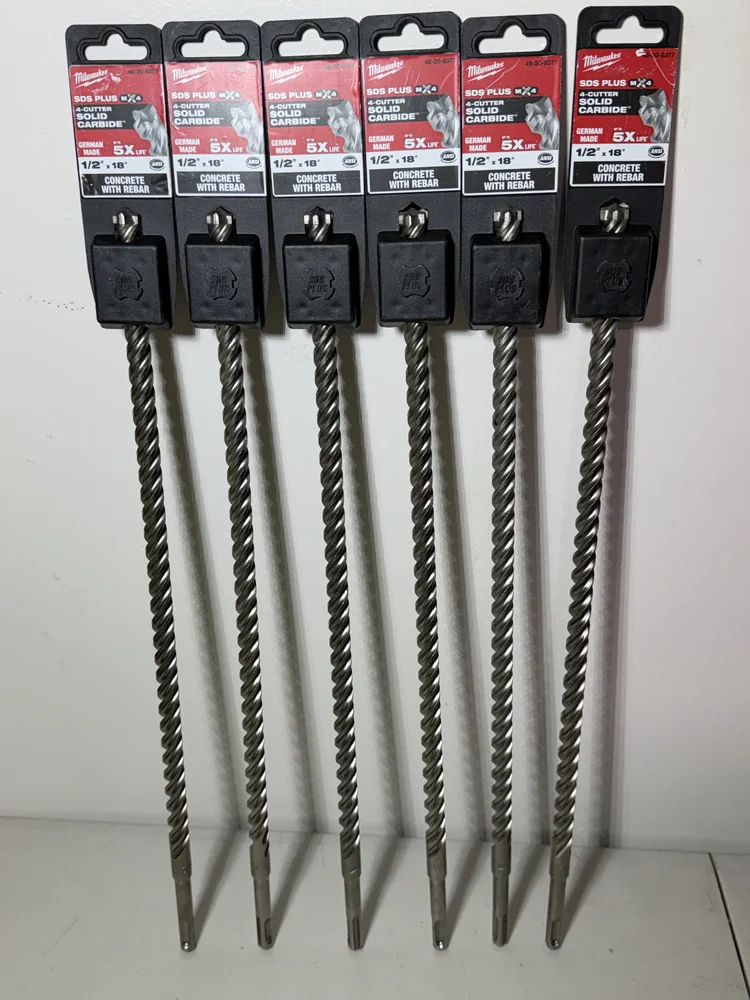 6-Pack Milwaukee 48-20-8377 1/2" x 18" SDS-Plus Drill Bits