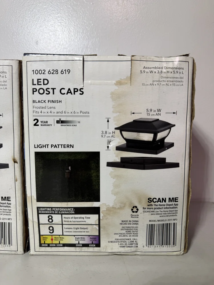 4-Pack Hampton Bay 3.5" Black Solar Post Cap Lights with Adaptor - Image 8